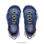 profundidades brillantes de cobalto/azul calzado KEEN sandalia raya T0822B865 pequeños niños - Imagen 4